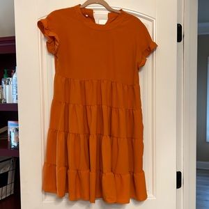EUC Boutique Orange Shift Dress with ruffle sleeves size small